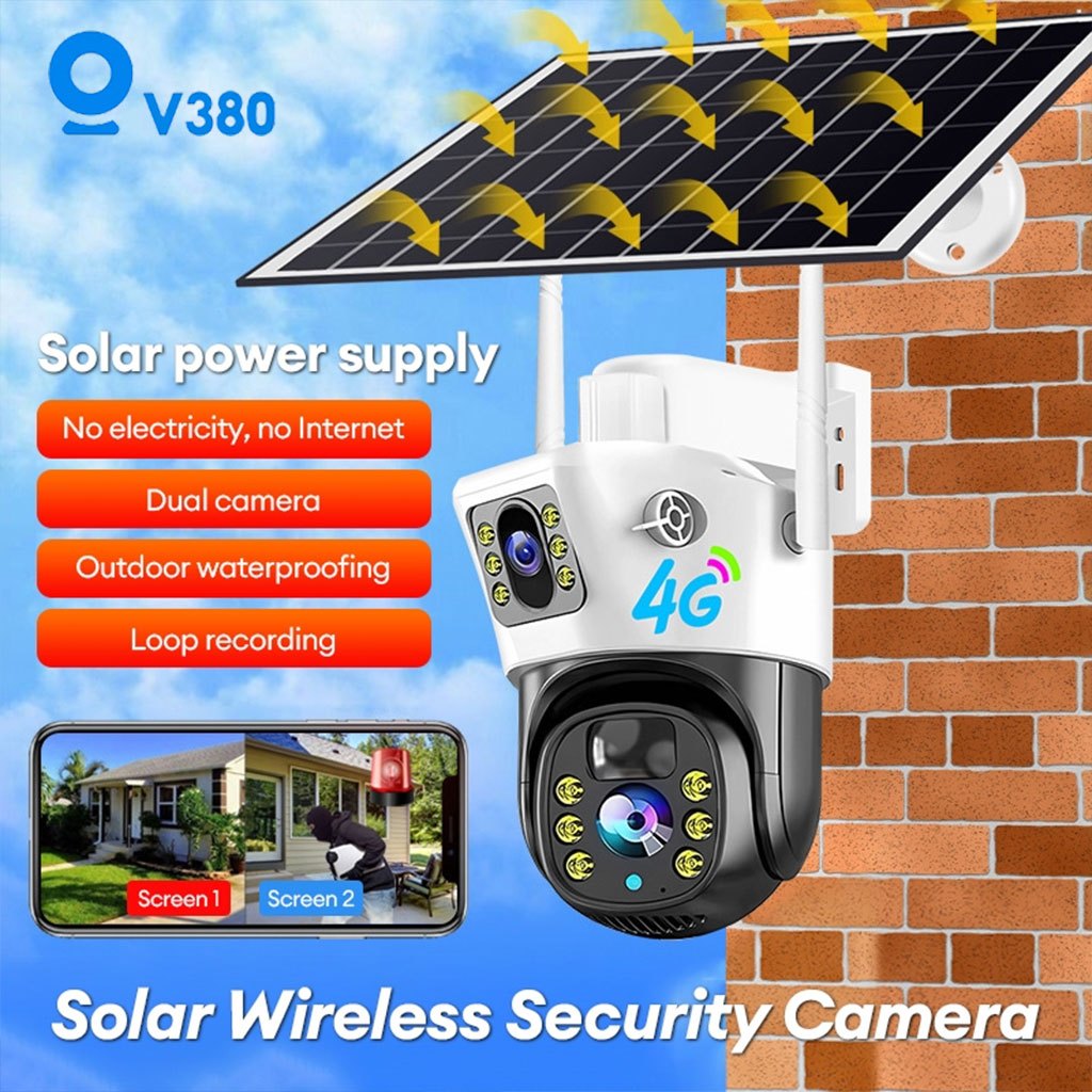 Jual Dual lens V380 Solar 4G/wifi CCTV IP Camera 8MP+8MP HD