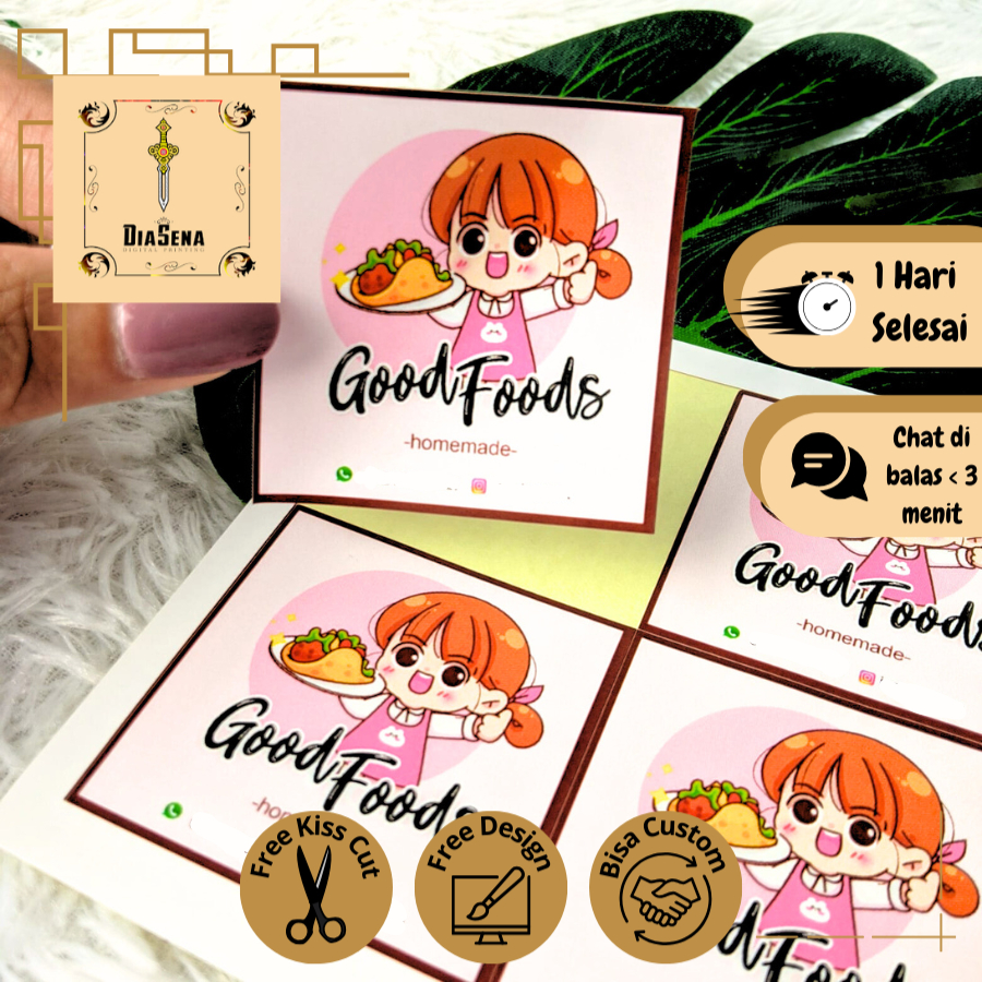 Jual Cetak Sticker Bentuk Kotak Stiker Label Makanan Logo Kemasan ...