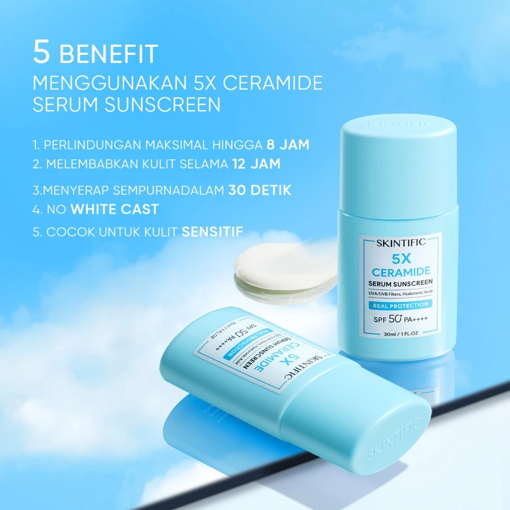Skintific 5X Ceramide Serum Sunscreen SPF 50 dan PA++++ 50ml - Formula Canggih Baru