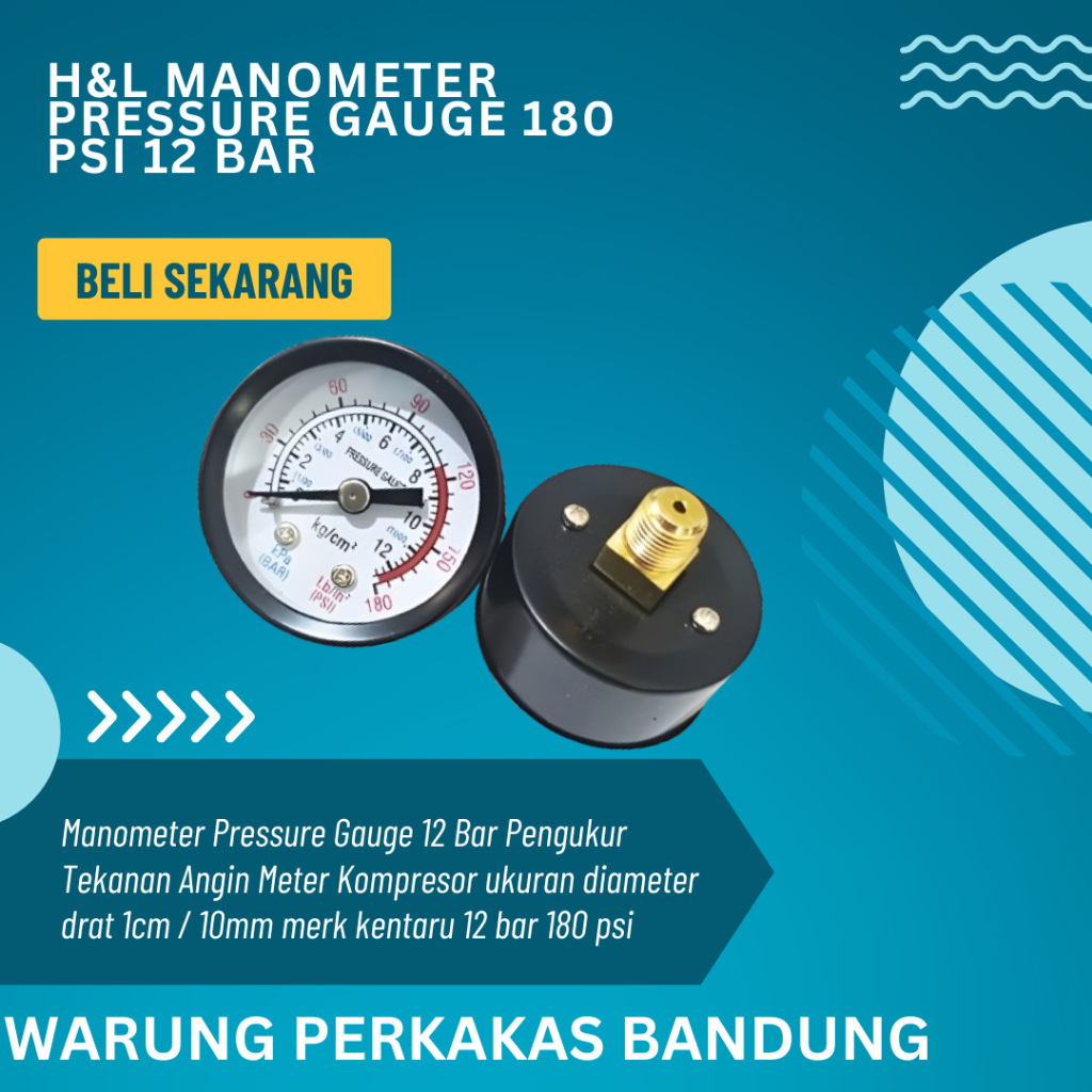 Jual Manometer Pressure Gauge 12 Bar 180 psi Pengukur Tekanan Angin ...