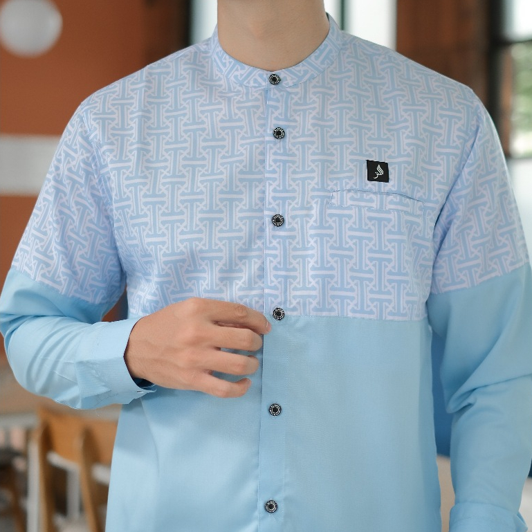 Alanza - Baju Koko Pria Khalif Lengan Panjang - Blue Ice