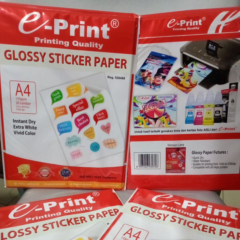 Jual Glossy Sticker Paper e-Print A4 135Gsm 20Sheet Kertas Stiker ...