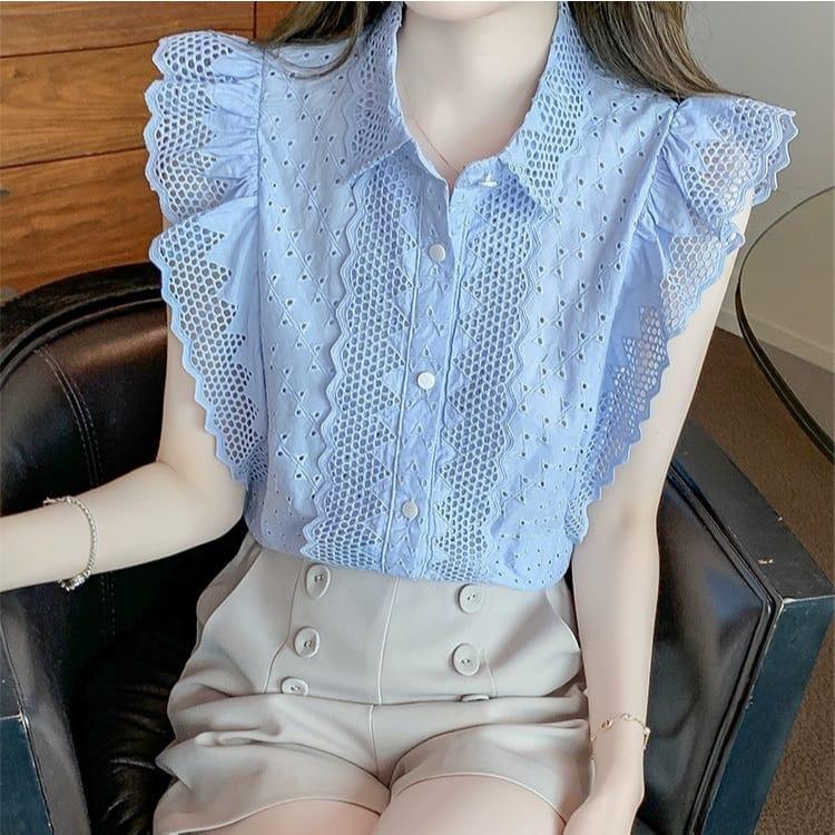 Jual TM 2191 Blouse Jola ruffle embroidered cotton shirt katbol import ...