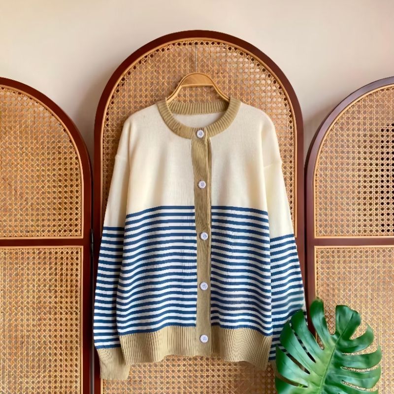 Jual RUHY Sweater Cardigan knite Rajut Stripe Salur Seweater Cardigan ...