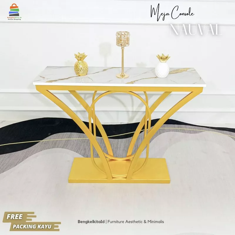 Meja Console Aesthetic Meja Hias Minimalis - MEJA NAUVAL - Foyer Plat Besi Holo Cat Duco