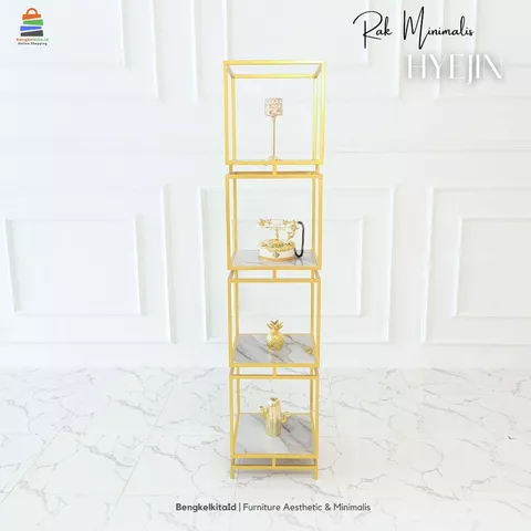 Aesthetic Display Rack Tower Shelving - RAK HYEJIN - Modern Minimalist Besi Holo Gold
