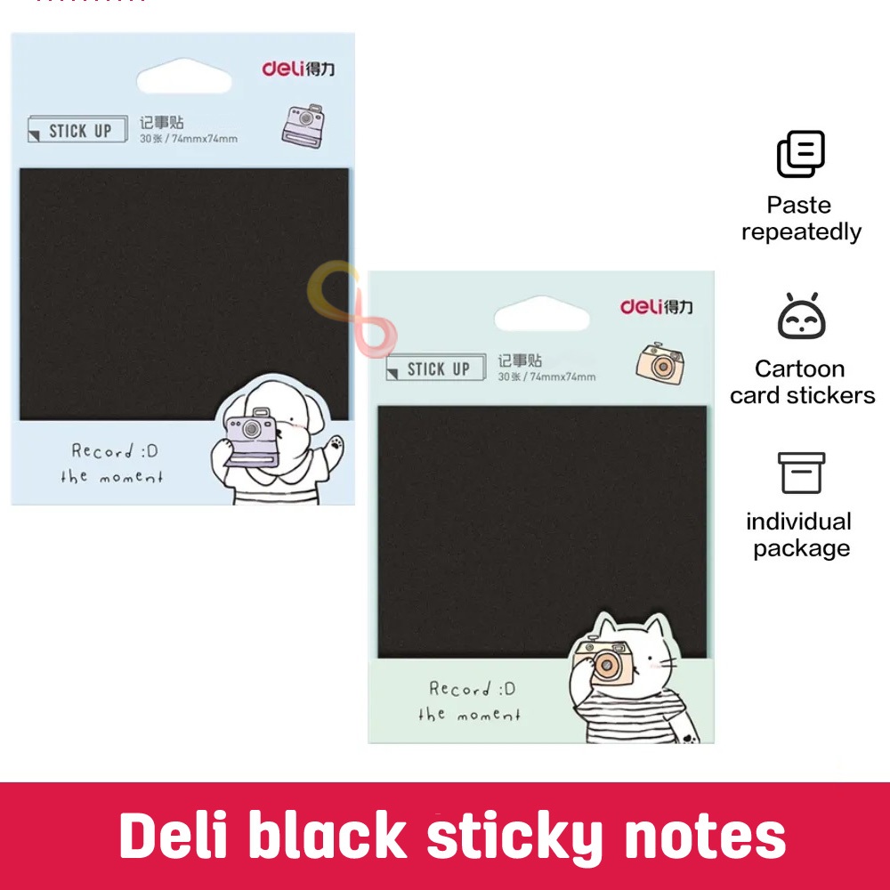 Jual Sticky notes HITAM Deli Memo tempel kertas warna HITAM pad notes ...