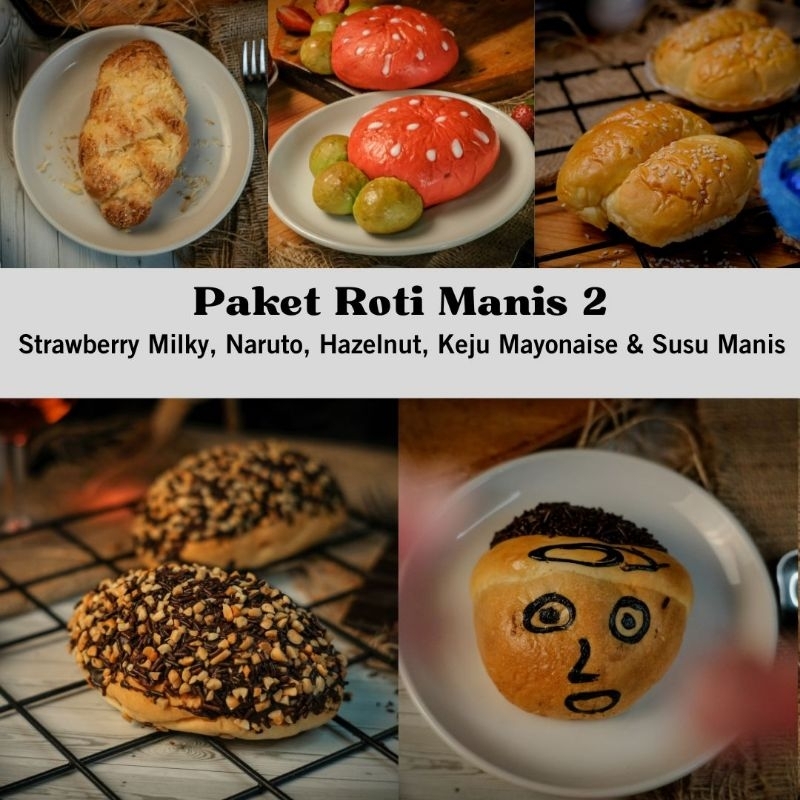 Jual Paket Roti Manis 2 isi Roti Strawberry Milky, Naruto, Hazelnut ...
