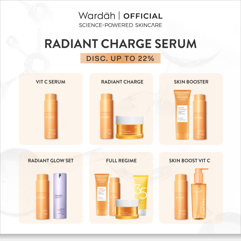 Wardah serum Vitamin C 10% + Ferulic Acid Radiant Charge Serum 20 ml - Brightening Serum yang Mencerahkan dan Mencegah Noda Hitam Tak Terlihat untuk Kulit Cerah Lebih Lama