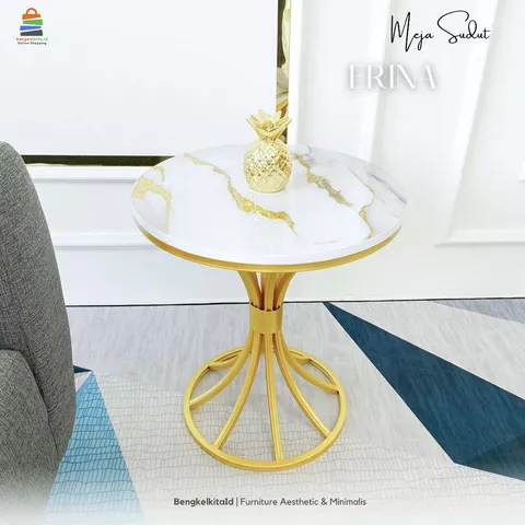 Aesthetic Round Side Table Coffee Desk - MEJA ERINA - Modern Minimalist Besi Holo Gold
