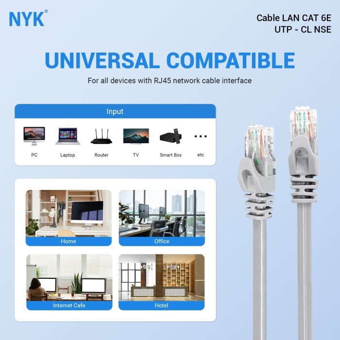 Jual NYK LAN Cable Cat6e Ethernet Network kabel UTP RJ45 1.5M 3M 5M 10M ...