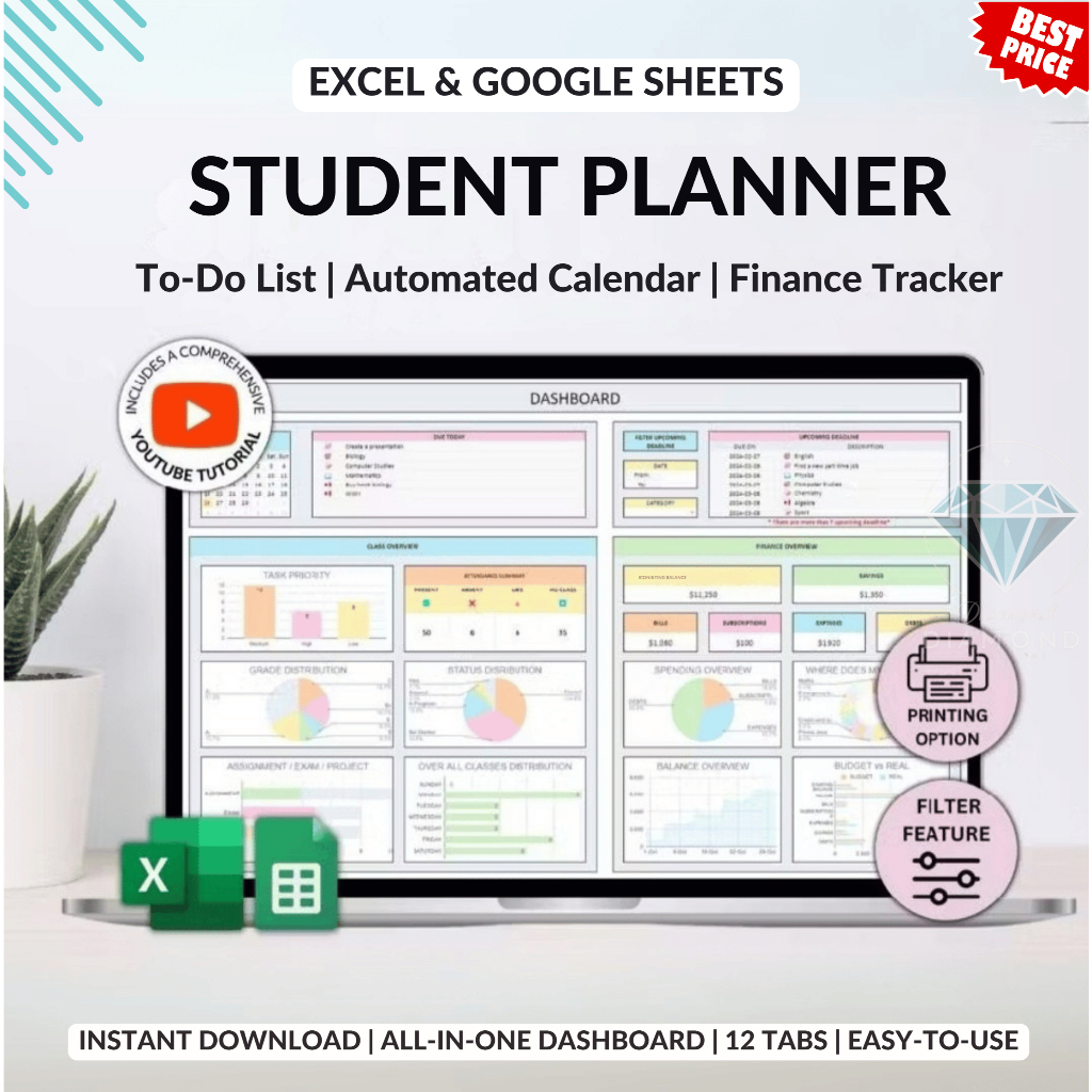 Jual (52) Student Planner Assignment Tracker Academic Planner Google ...