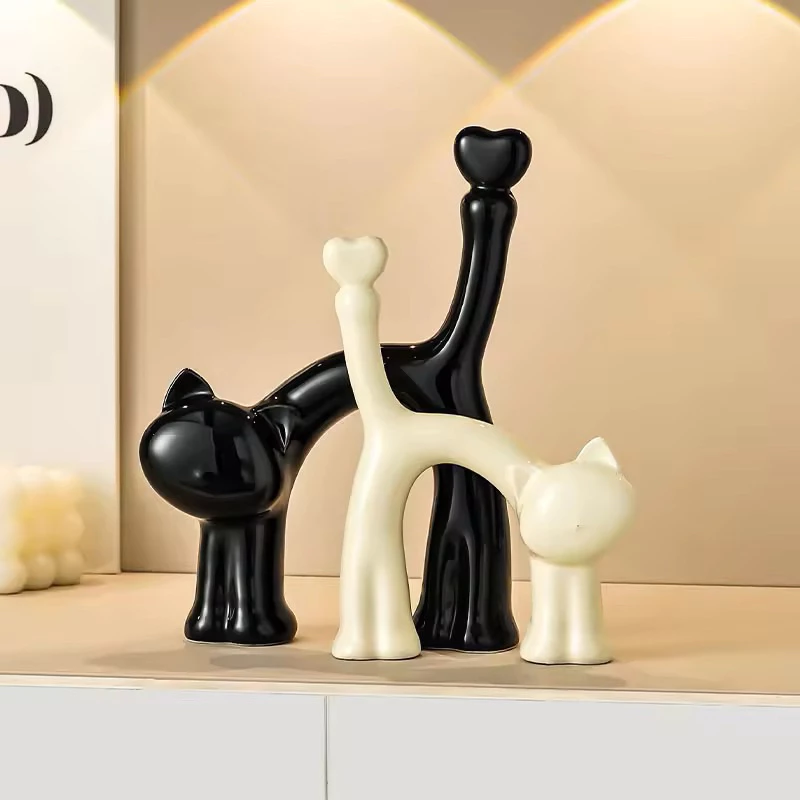 Love Tail Couple Cat Ceramic Statue