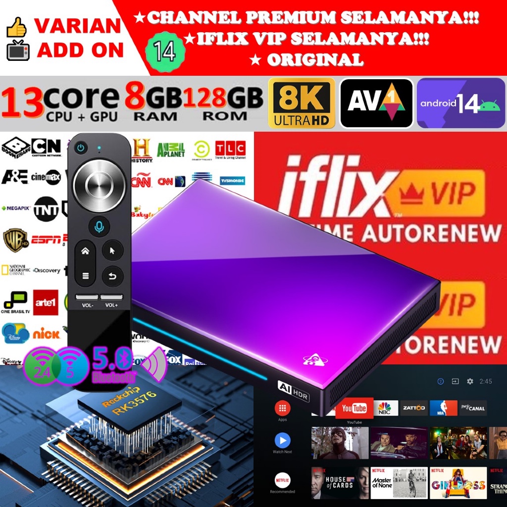Jual Smart TV Box Android 14 H96 MAX M9 Voice Remote Ram 8GB Rom 128GB ...