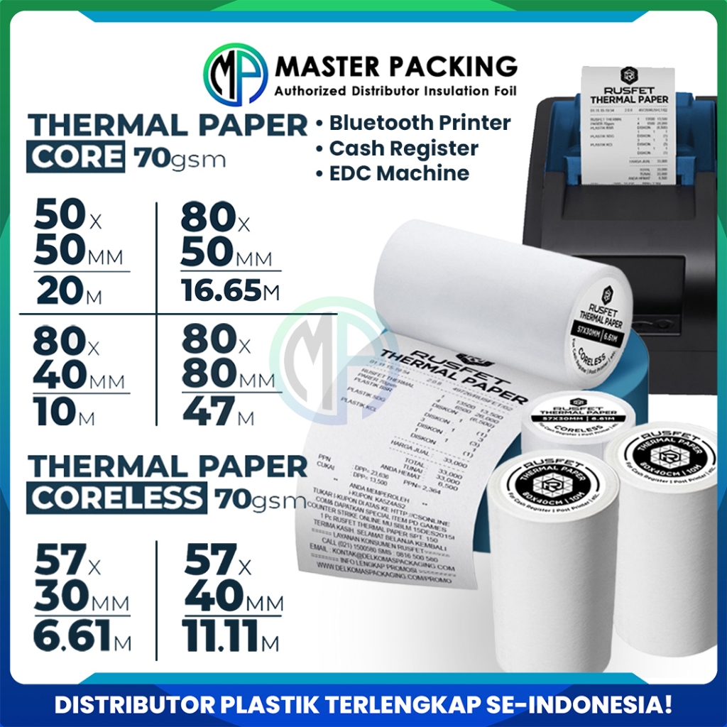 Jual Kertas Termal Label RUSFET Sticker Paper Thermal Printer Resi Per ...