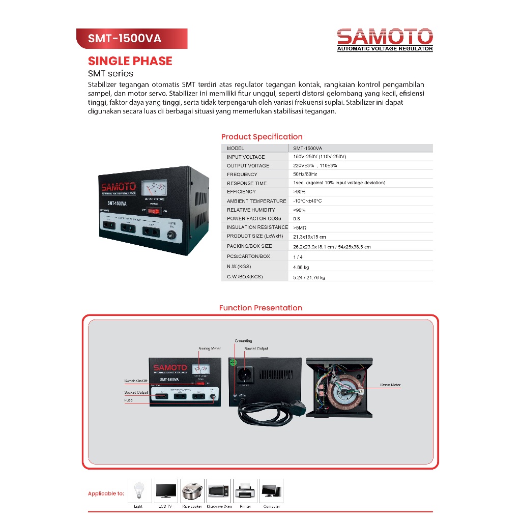 Jual Stabilizer Samoto 1500VA stabiliser 1500 VA Stavol Listrik SMT AVR ...