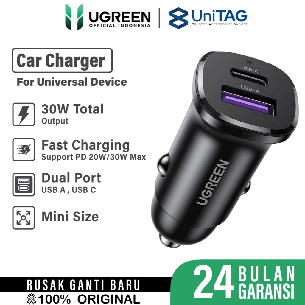 UGREEN Car Charger Mobil Fast Charging iPhone Samsung Laptop Macbook Pro  Air USB C Port