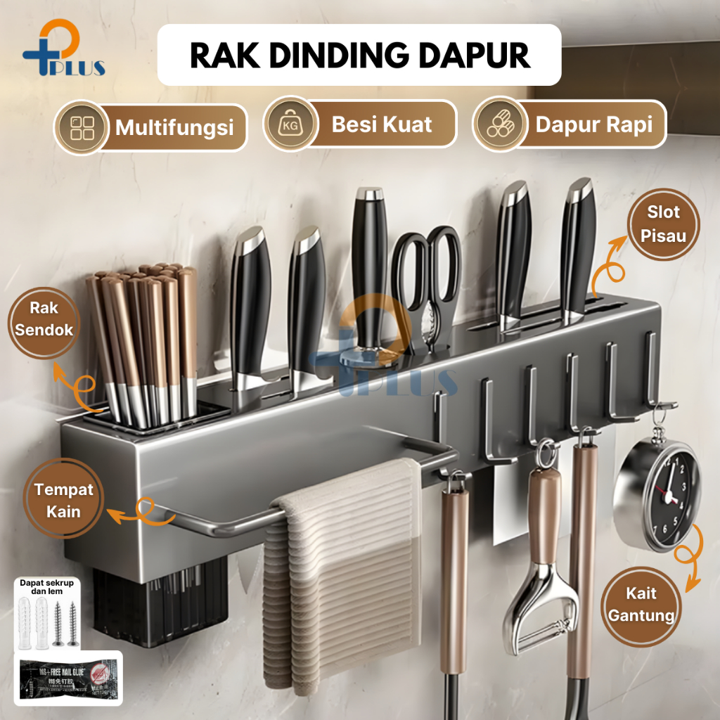 Jual PPLUS Rak pisau dinding Dapur Stainless Steel Rak Gantung Dapur ...