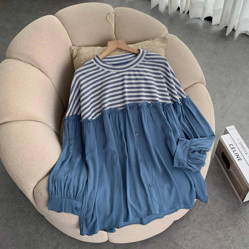 Jual BELVA STRIPE BLOUSE RAYON KNIT VARIASI KANCING ATASAN WANITA ...