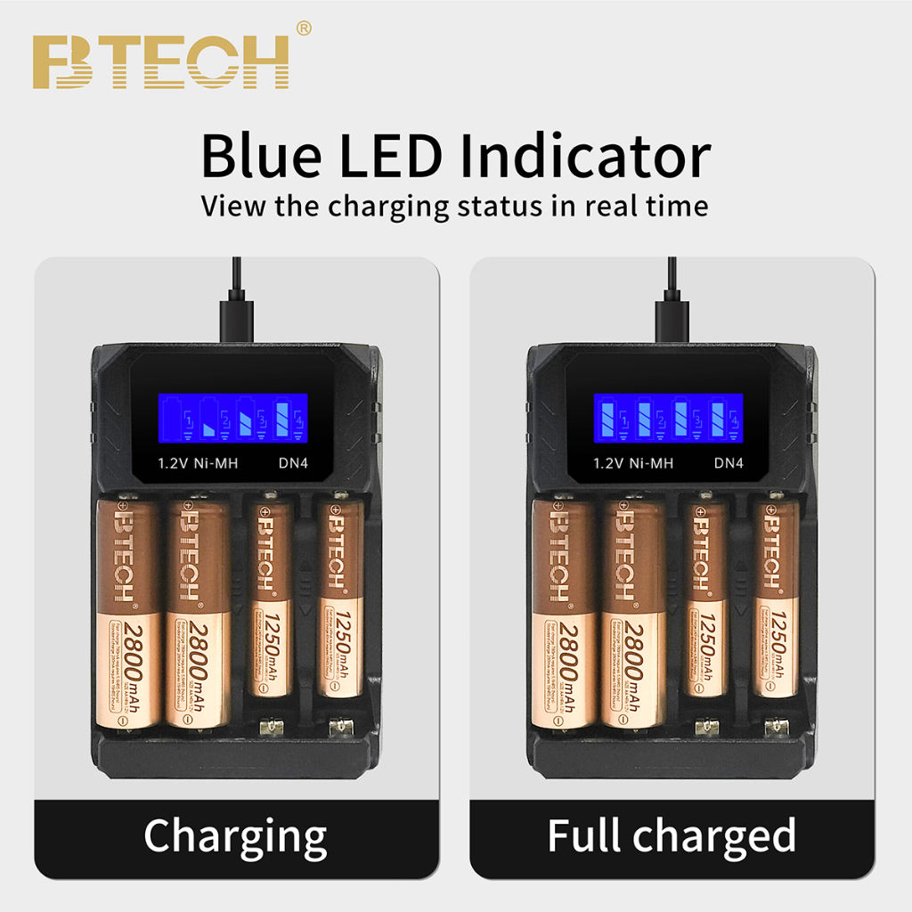 Jual BTECH Battery AA 2800 AAA1250 mAh 4 Pack With Smart LED Charger ...