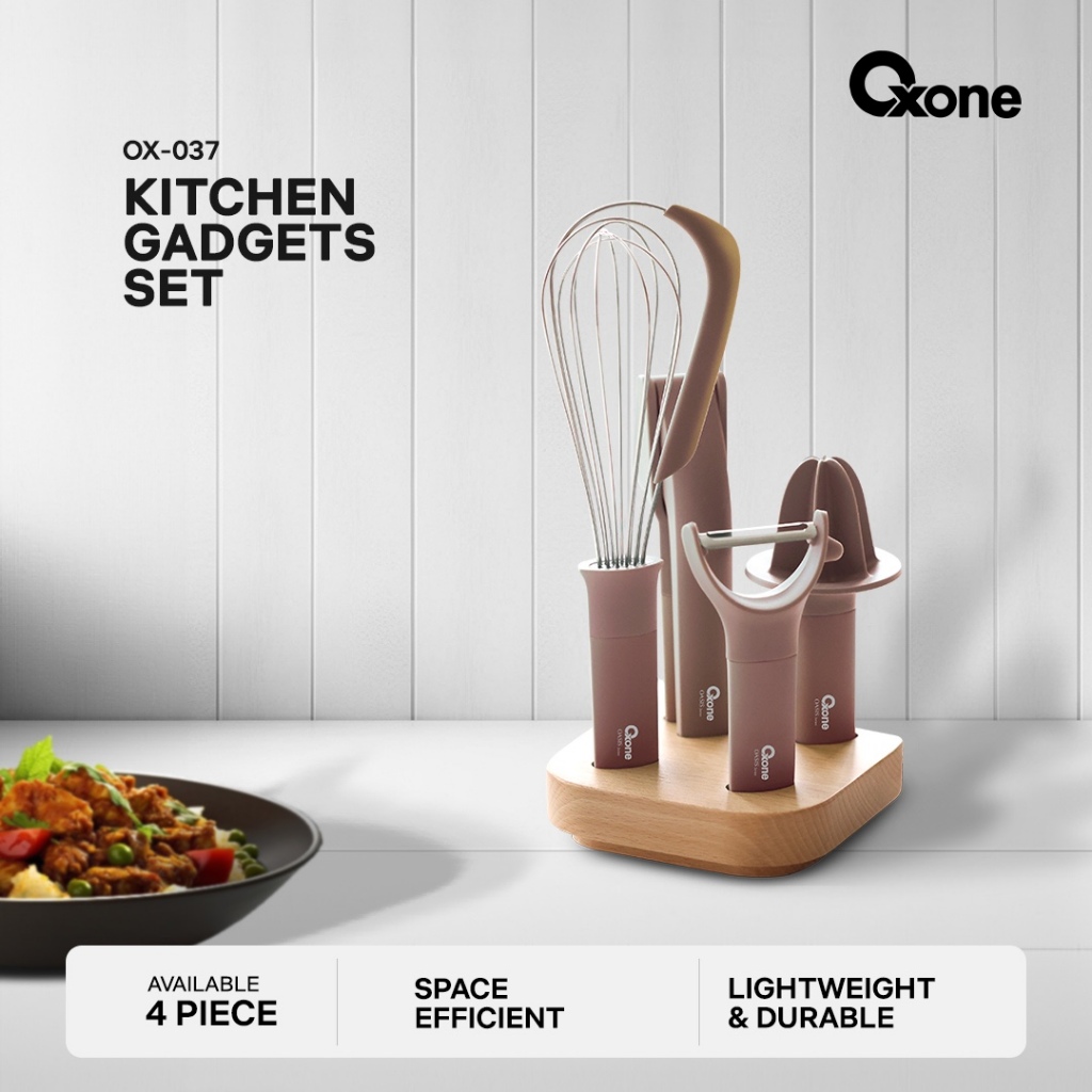 Oxone OX037 Kitchen Gadget Set 4 in 1 with Wood Holder Oasis Series