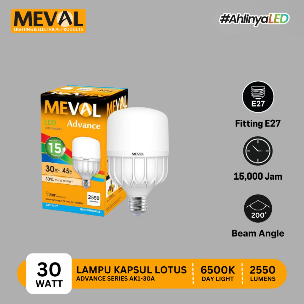 Jual LED Kapsul Lotus 30W - Putih MEVAL | Shopee Indonesia