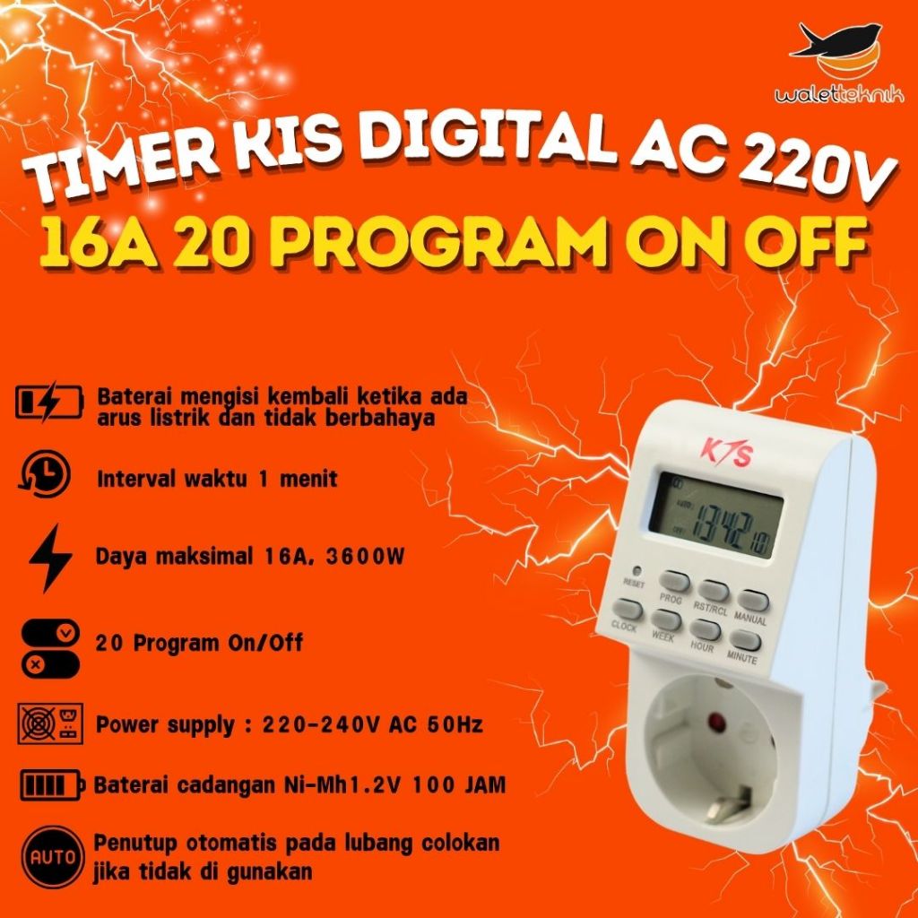 Jual Digital Timer KIS 220V 16A 20 Program ON OFF Pengagur Waktu ...