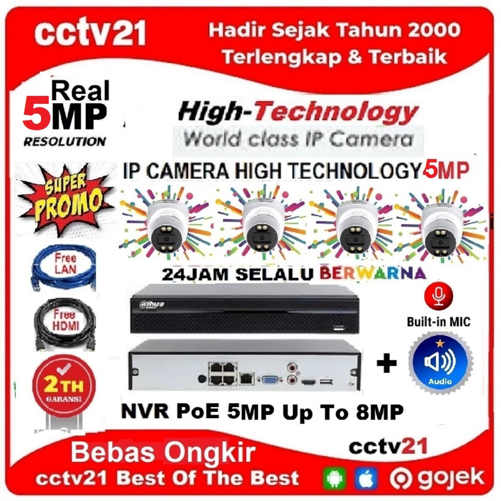 Jual Paket 4 IP Camera CLV PoE+audio High Technology 5MP NVR PoE 4CH ...