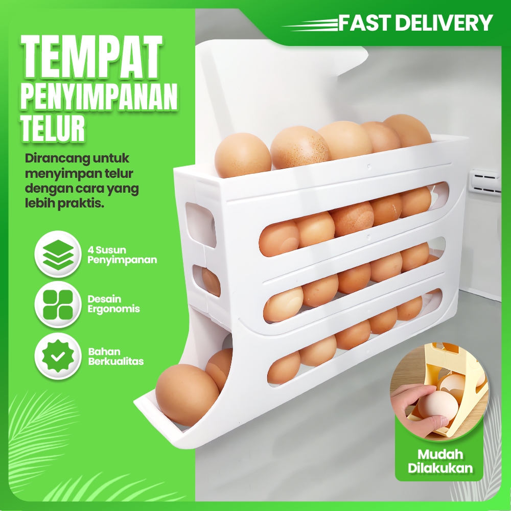 Jual Rak Telur 4 Tingkat Bergulir Wadah Penyimpanan Telor Kulkas Egg ...