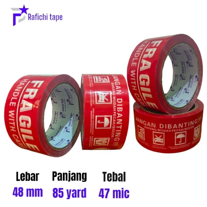 Jual Rafichi Lakban Fragile Merah 48x90y 1 Slop isi 6pcs Lakban Packing ...