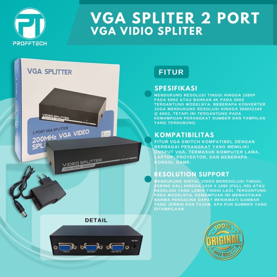Jual VGA SPLITTER 2 Port Full HD 3D 4K UHD 1 in 2 out, Original ...
