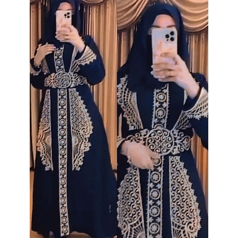 ABAYA TURKEY/TURKI HITAM GAMIS ARAB BORDIR EXCLUSIVE KOMBINASI PERMATA SWAROSKY ELEGAN TAMPILAN ANGGUN DAN MEWAH