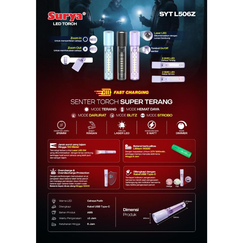 Jual Lampu Emergency LED SURYA Lampu Senter Charge SYT L506Z SYTL506Z ...