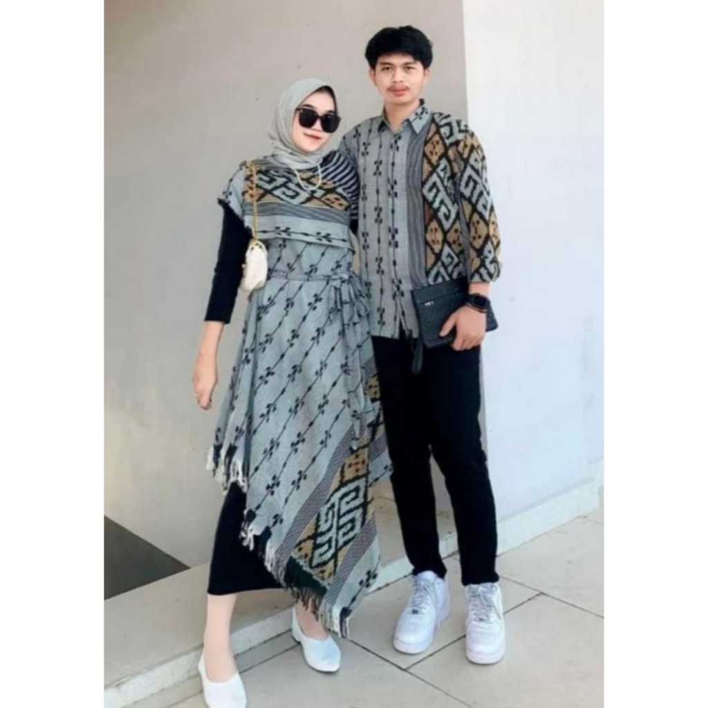 Jual Baju Tenun Couple Raisa Series Abu Kuning - Dress Tenun Couple ...