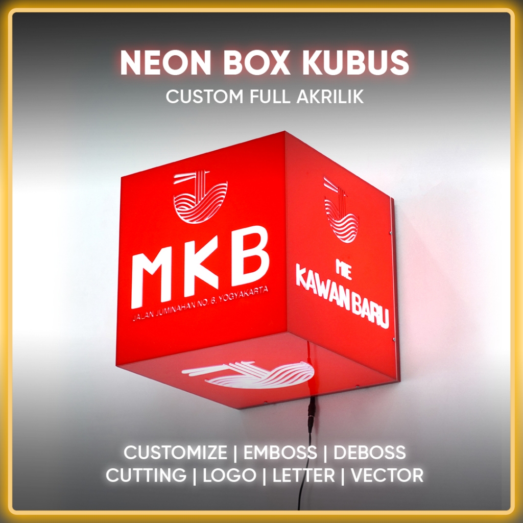 Jual Neon Box Akrilik Kubus Sisi Ukuran 50x50cm Hiasan Dinding
