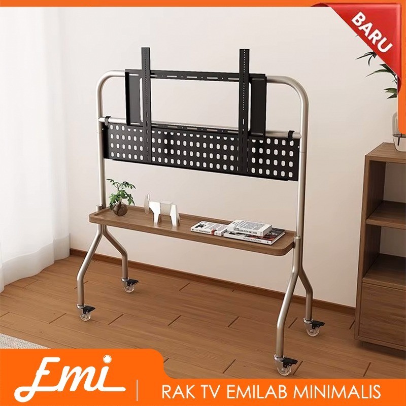 Jual Rak Meja TV Stand Kayu MInimalis Movable with Wheels Bracket ...