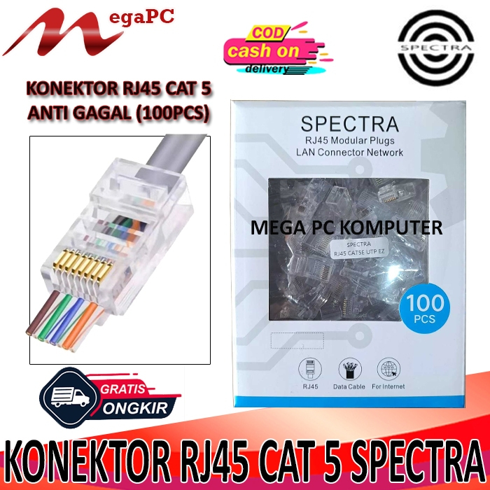 Jual Konektor RJ45 Cat 5 UTP Anti Gagal Spectra | Shopee Indonesia
