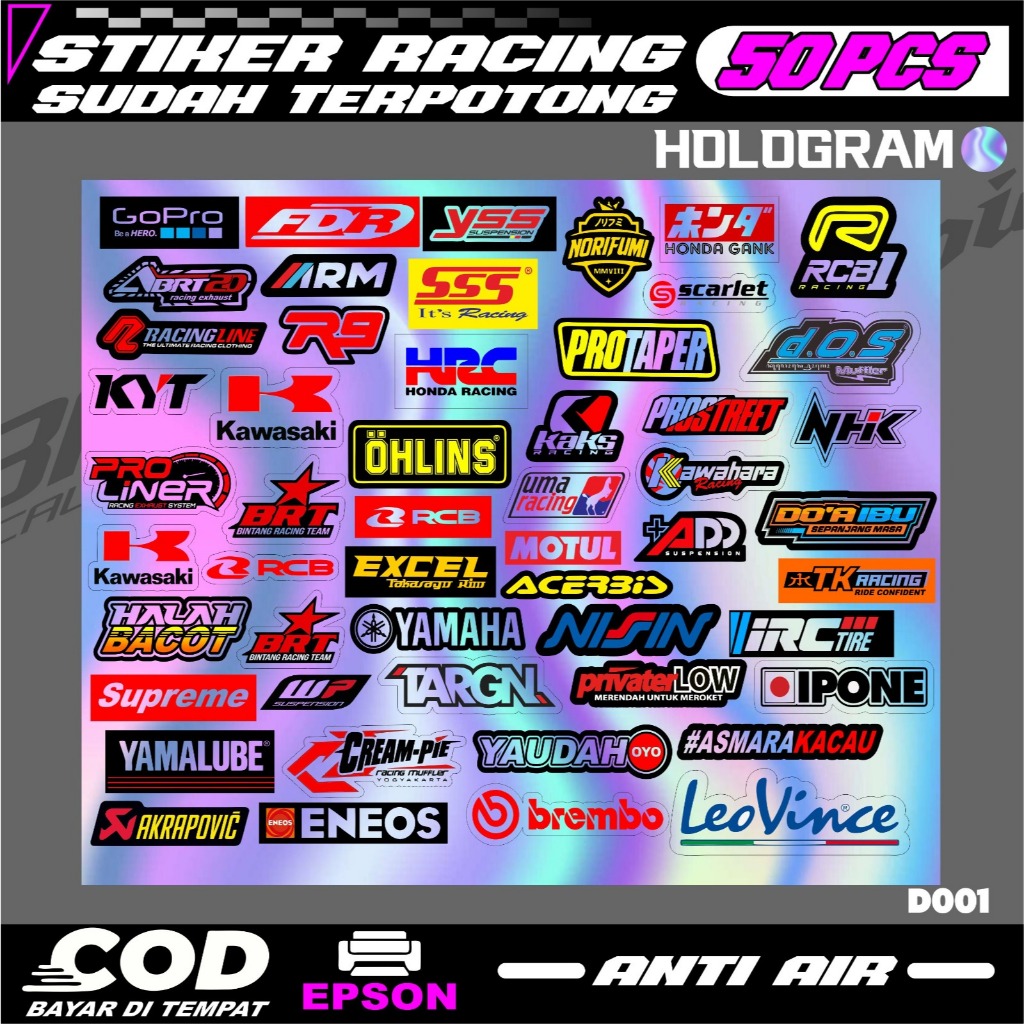Jual 50 pcs Stiker Racing Sponsor Motor Racing Bahan vynil hologram ...