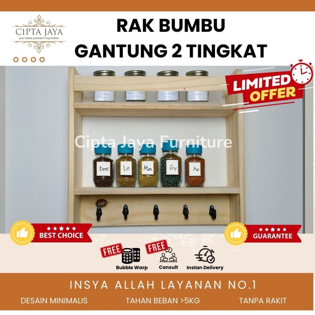 Jual Cipta Jaya - Rak Bumbu Dapur Susun Minimalis Aesthetic Kayu Jati ...
