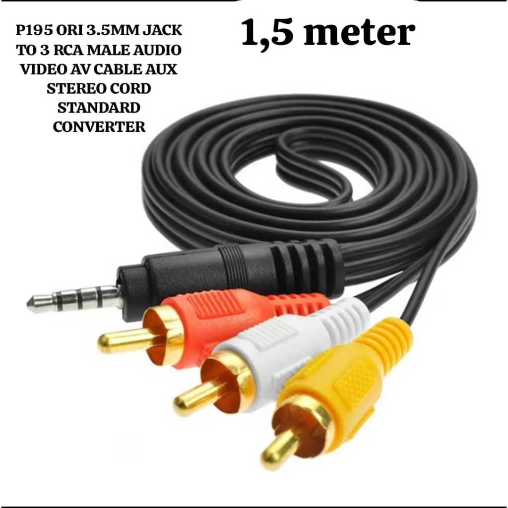 P195 ORI 3,5 MM JACK TO RCA MALE AUDIO VIDEO AV CABLE AUX STEREO CORD  STANDARD CONVERTER WIRE