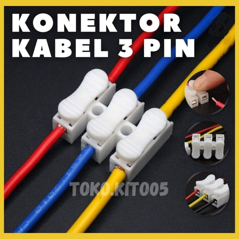 Jual Quick Connect CH 3 Pin Wire Connector Cable Listrik 3 Slot ...