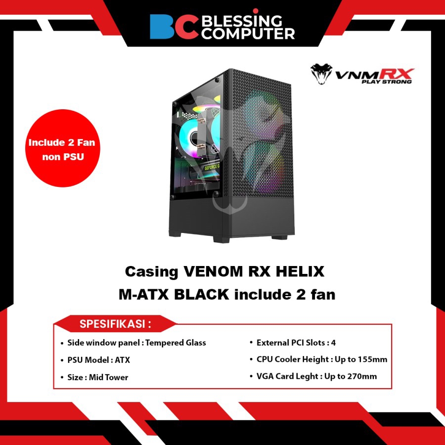 Jual Casing VENOM RX HELIX M-ATX BLACK include 2 fan | Shopee Indonesia