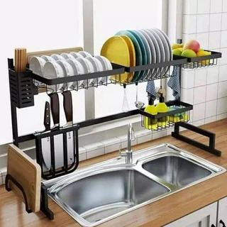 Rak Dapur Hitam Stainless 2 Susun Anti Karat