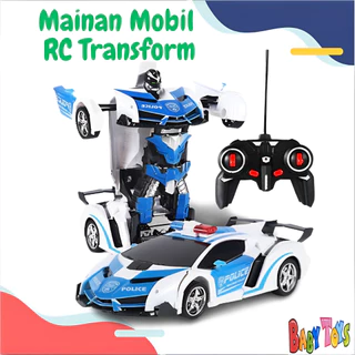 BabyToys Mainan Anak Mobil Remote Control Polisi Laki Laki Perempuan Dapat Berubah Menjadi Robot