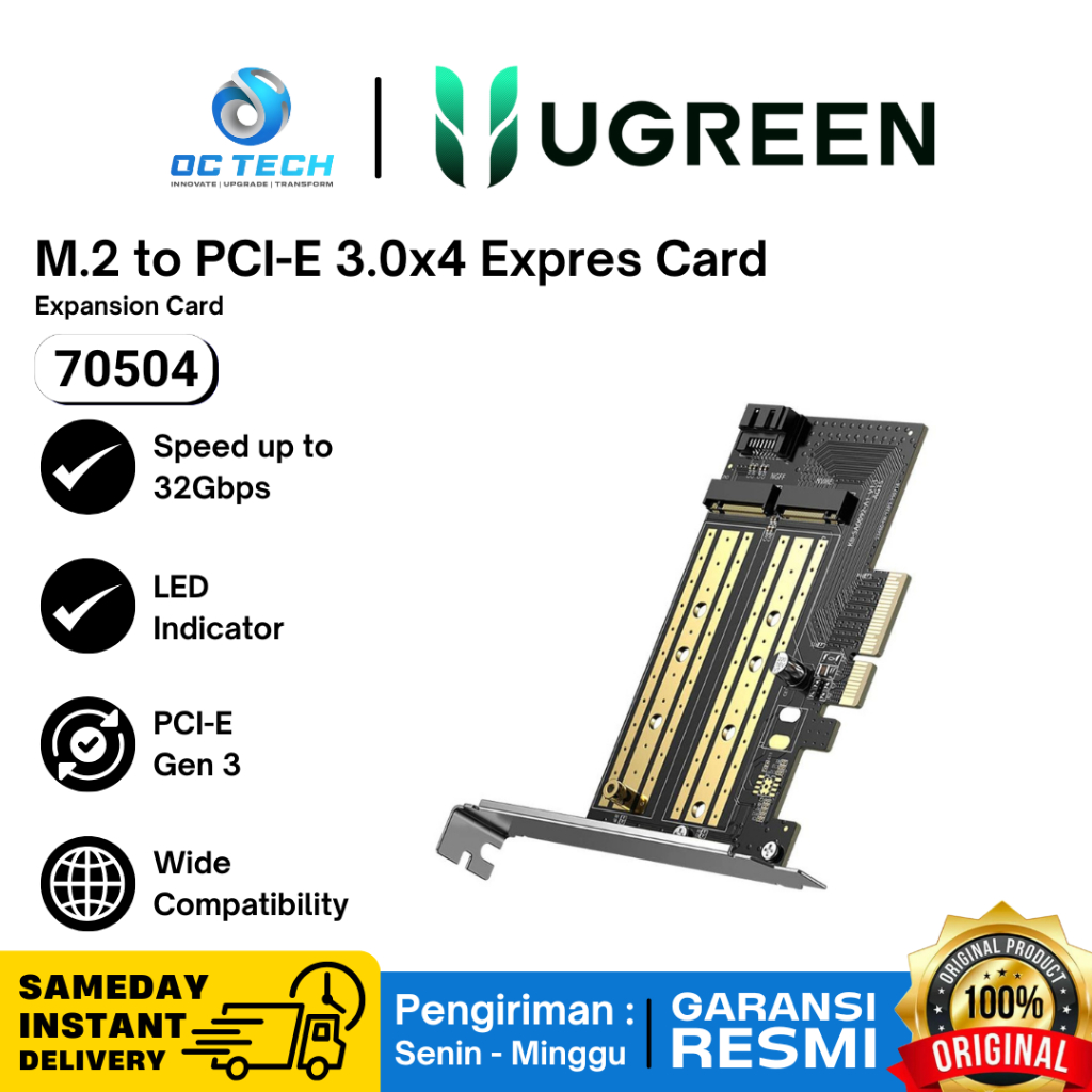 Jual Ugreen 70504 M.2 Sata NVMe to PCI-E 3.0 X4 Expansion Card B-key M ...