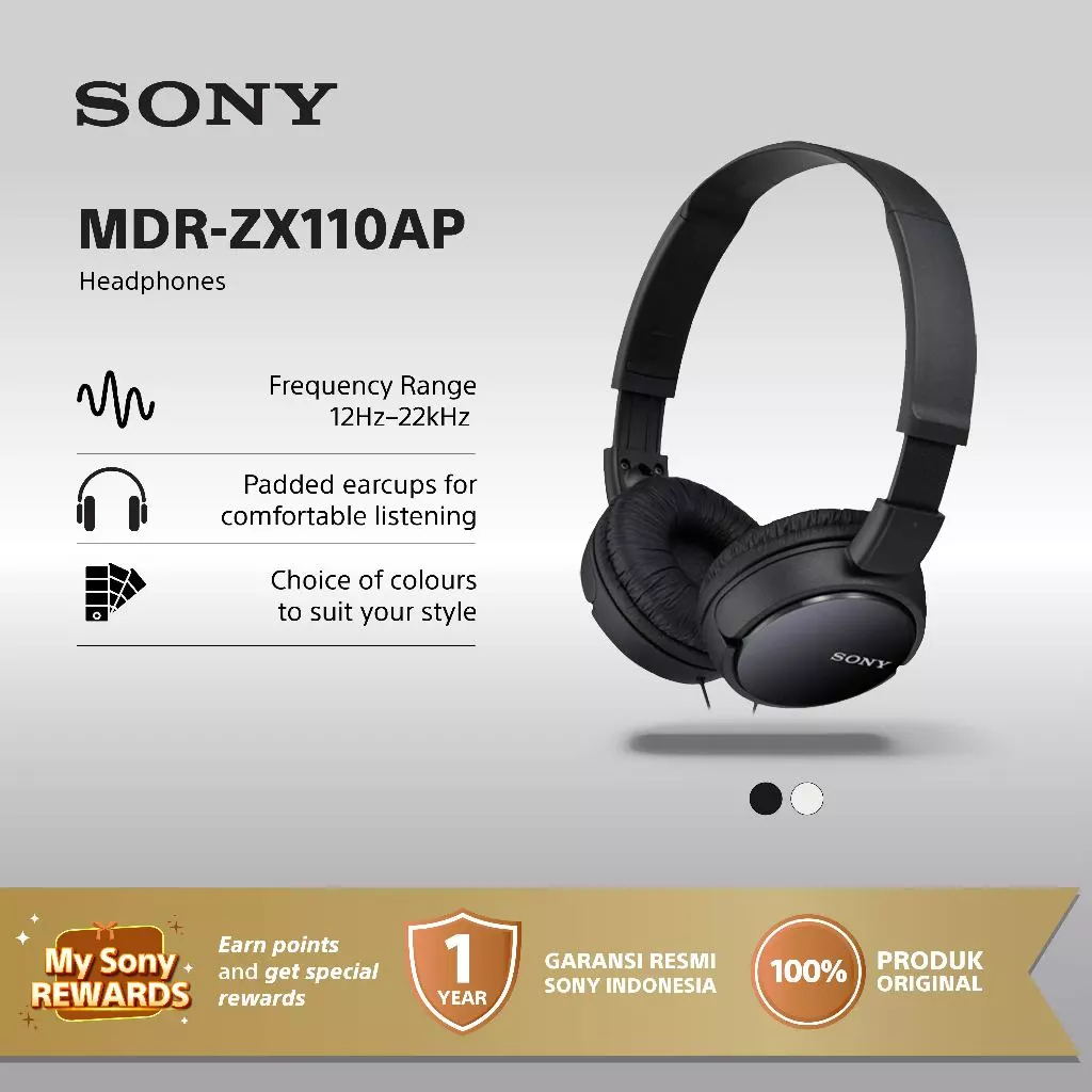 Headphone Sony MDR-ZX110AP Headset Mass Model Overbands With Microphone - Black SONY Earphone Original