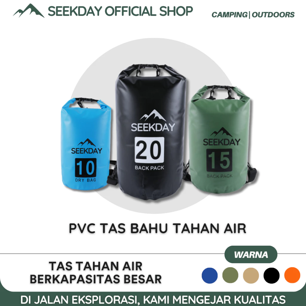 Seekday 10L/15L/20L Dry tas Outdoor Waterproof Dry bags / Tas anti air Cocok untuk pantai, kolam renang, olahraga luar ruangan