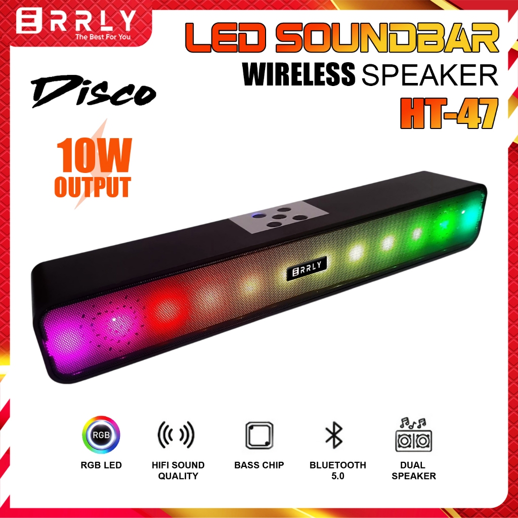 Speaker Bluetooth Disco ERRLY E93 HT47 LED 14 RGB LIGHT SOUNDBAR Portable  Wireless Stereo Bass