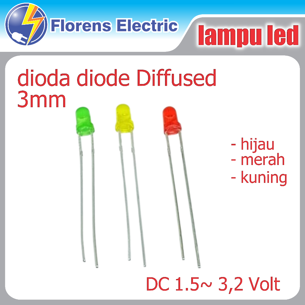 Jual lampu led 3mm 3 mm warna hijau merah kuning - dioda diode Diffused ...