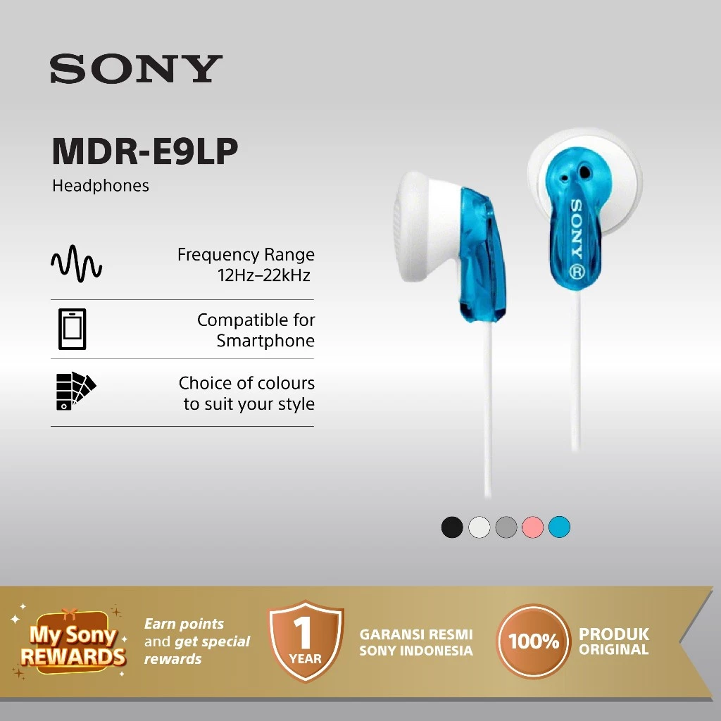 Earphone Sony MDR-E9LP Wire Headset Entry In-Ear No Microphone - Blue Earphone
